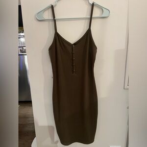 Green Ribbed Button-Front Dress